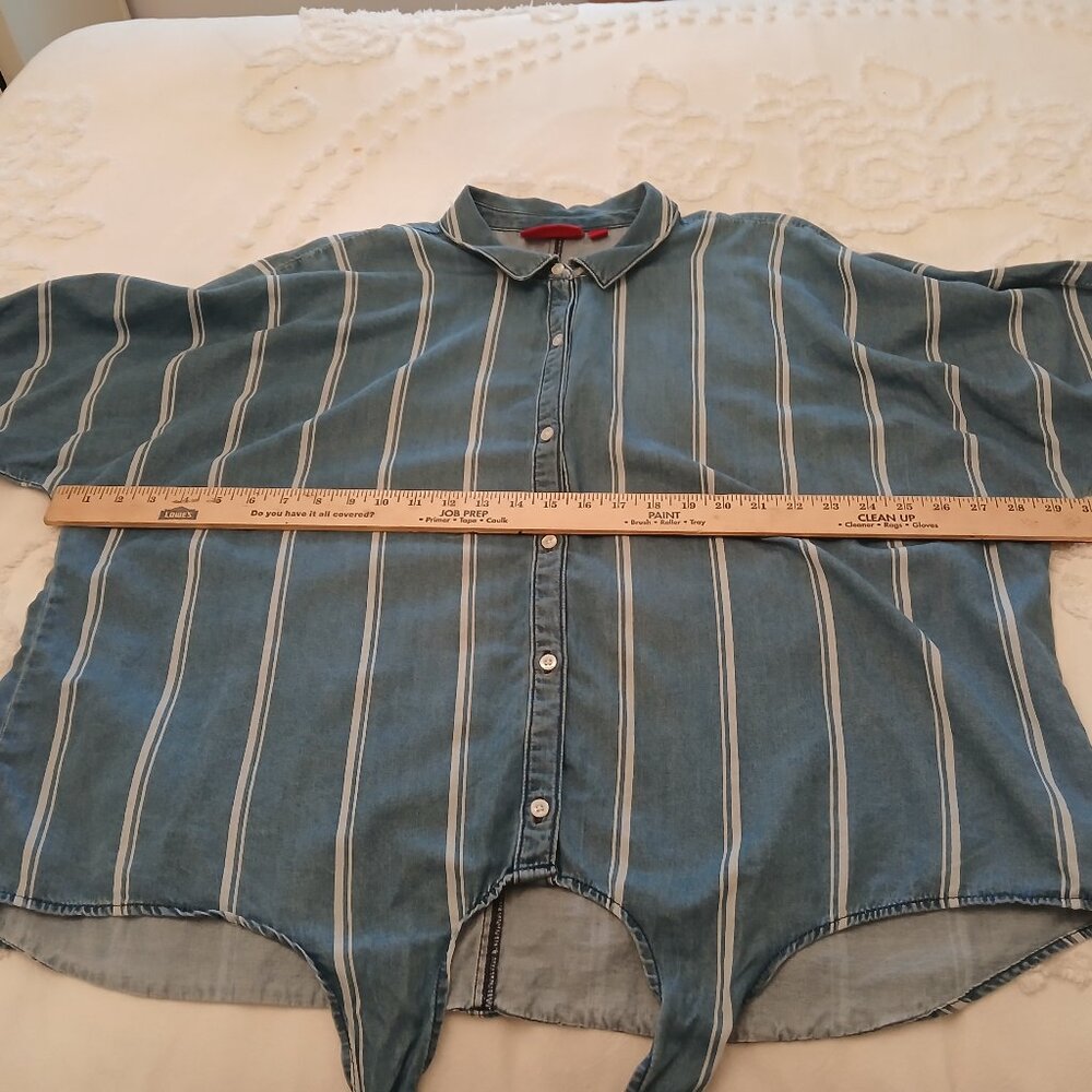Jennifer Lopez Denim Striped Shirt XXL Chambray LS Buttons Top Tie Bottom - Picture 4 of 10
